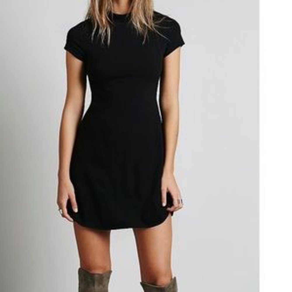 Solid Mock Neck Mini Dress Black S